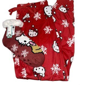 NWT 2023 Hello Kitty Christmas Red With Snowflakes Pajama Pants & Socks‎ BUNDLE